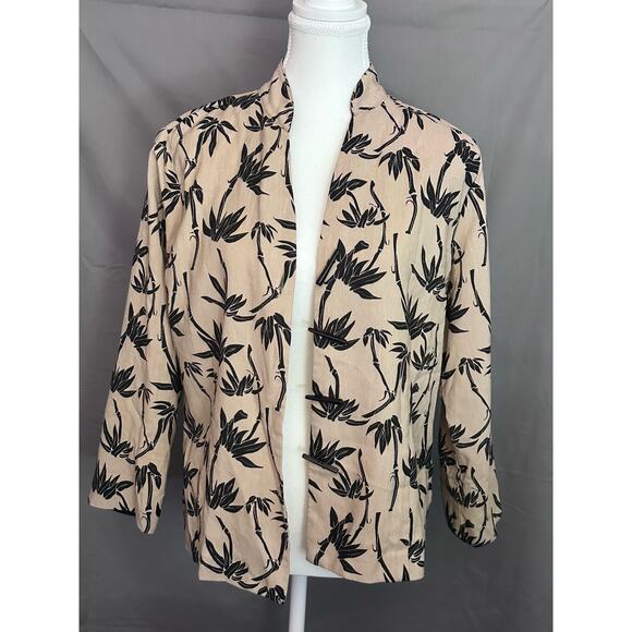 Draper’s & Damon’s Women’s Lightweight Tan/Black Palm Tree Button Up Sweater- PS - Picture 2 of 10